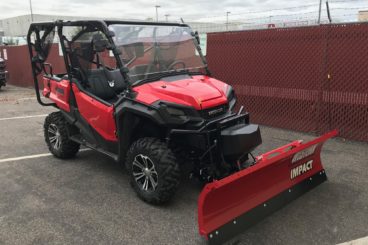 Western Impact mid-duty snow plow for mid-duty sport or recreational UTVs constructed of high-strength components for commercial durability