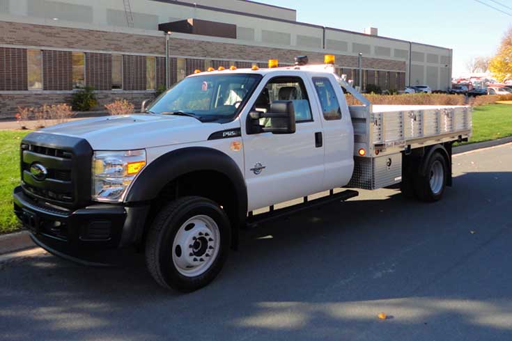 HD aluminum flatbed with aluminum stake sides