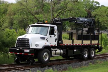 2023 Freightliner railroad truck with Serco material handler, Heiden bypass railroad grapple, Aspen creep drive