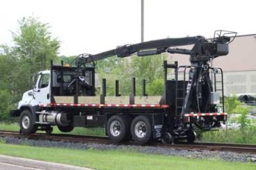 Freightliner railroad truck with Palfinger material handler, Heiden bypass railroad grapple, Aspen creep drive
