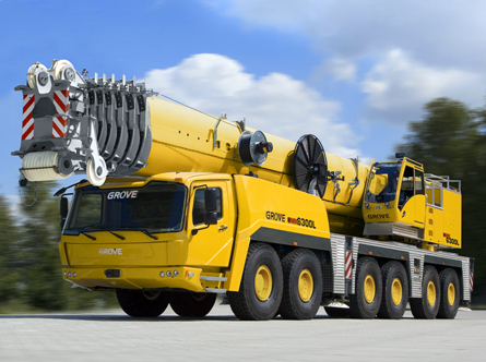 Grove GMK6300L all-terrain crane, 350 ton capacity, 585 HP Mercedes Benz diesel engine, 341 ft vertical reach, MEGATRAK independent suspension