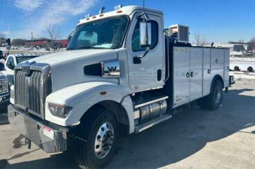 14 ft Palfinger steel mechanics body mounted on 2025 Western Star 47X chassis, 10,800 lb crane capacity, 29 ft boom