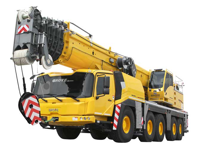 Heavy equipment all-terrain crane with five axles and pin boom