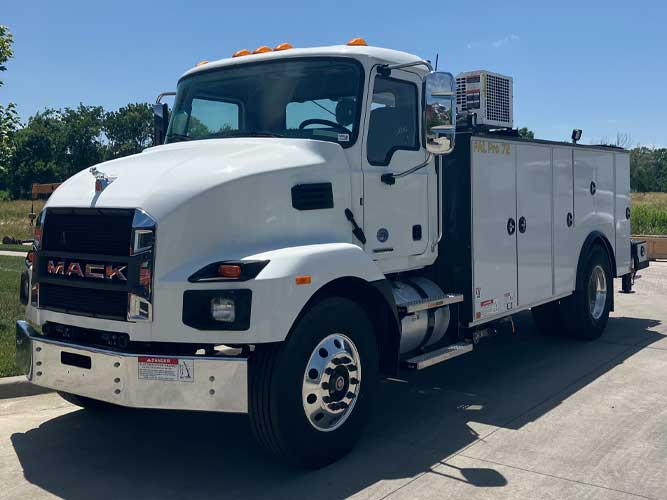 Mack vocational chassis with 14 ft Palfinger PAL Pro 72 mechanics crane body
