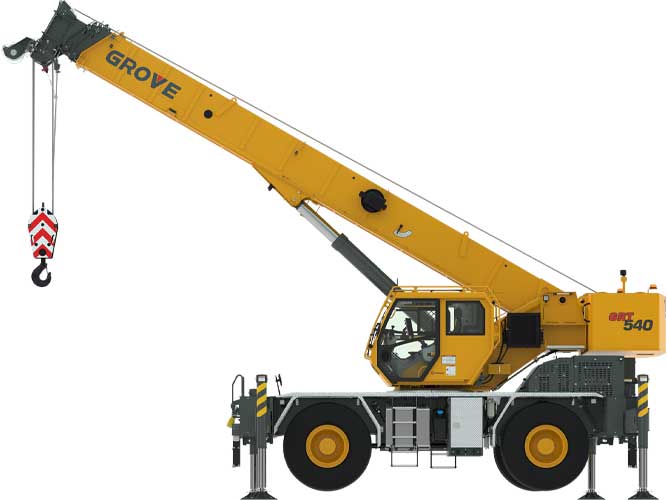 Side view of Grove GRT540 crane with boom elevated